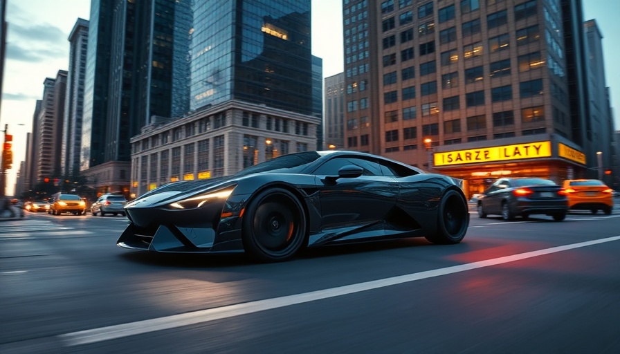 Futuristic sleek car navigating city streets, future of motoring with self-driving cars.