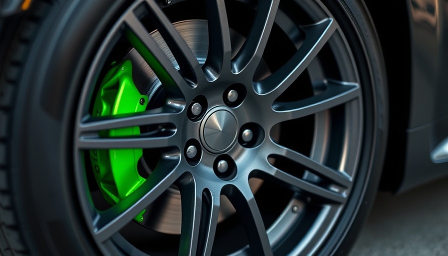 Car wheel with neon green brake caliper showcasing modern design.