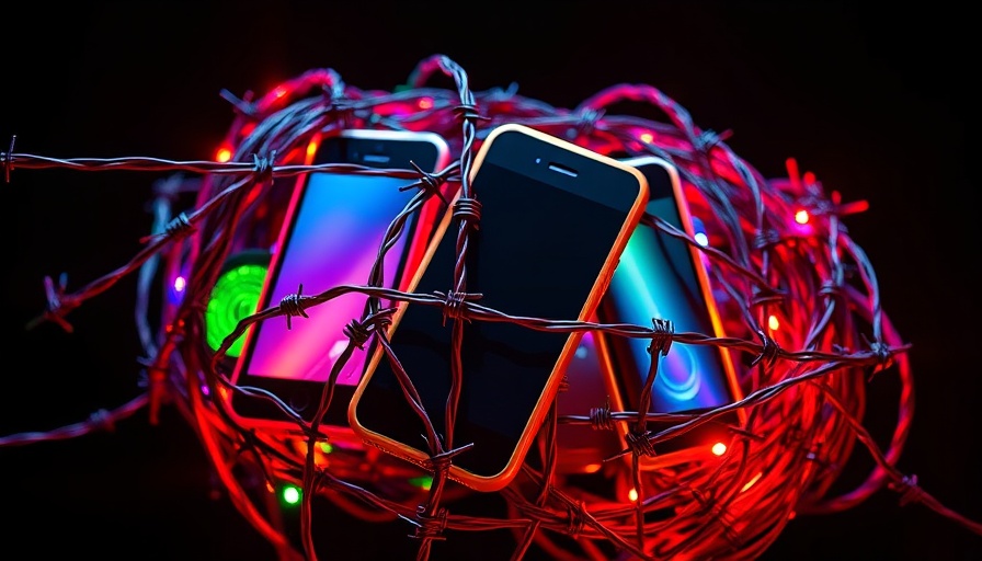 Stylized smartphones with barbed wire representing end-to-end encryption.