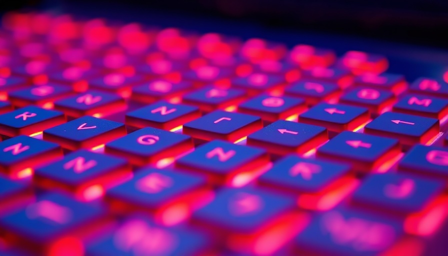 Red keyboard keys under blue neon light, AI tools for executives.