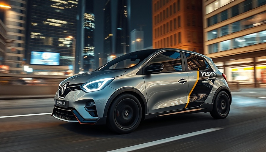 Renault 5 Turbo 3E electric mini-supercar speeding in city