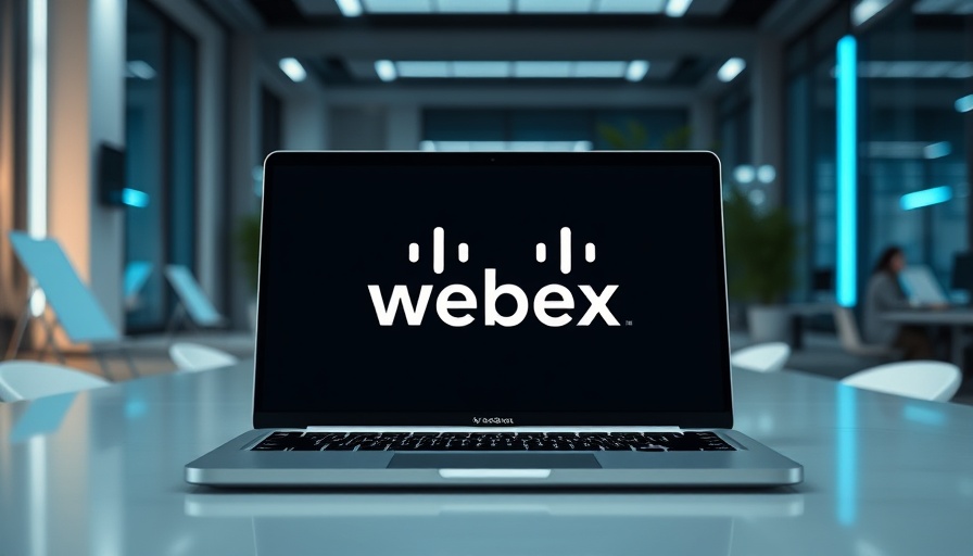 Sleek laptop featuring Webex in futuristic setup for AI-powered customer service.