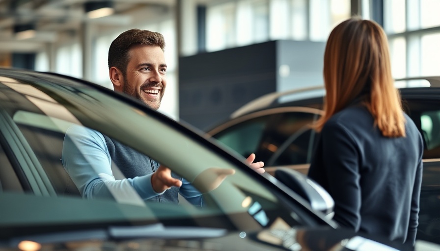 Professional car salesman demonstrating upselling strategies in a car dealership.