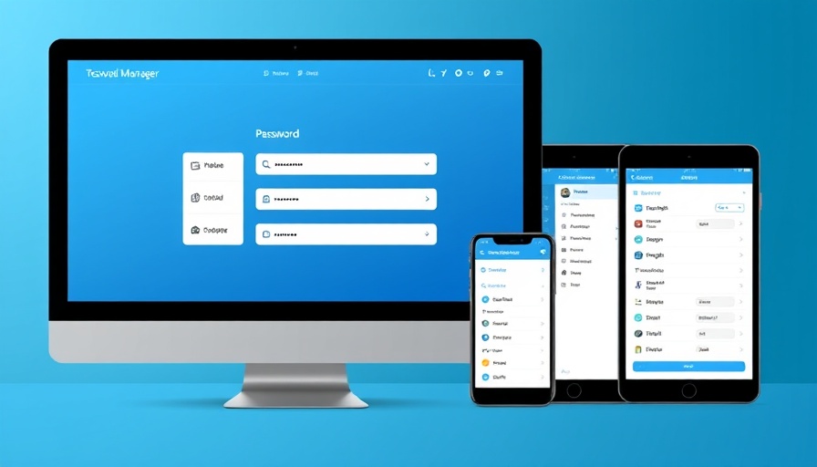 Best password manager interface on devices with blue background.