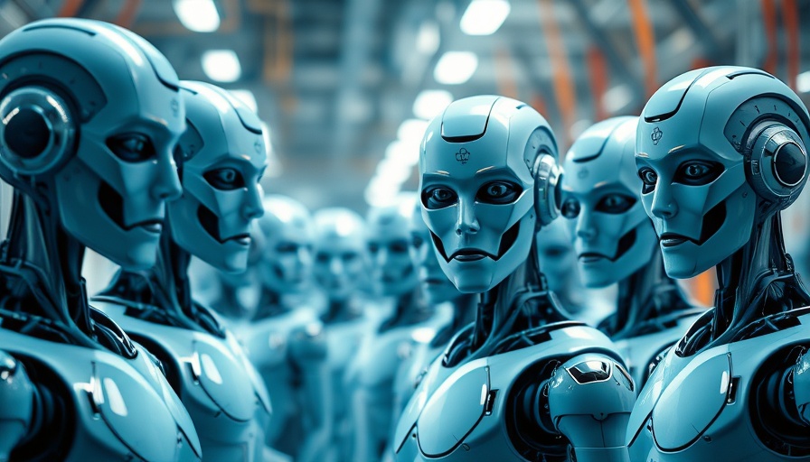 Futuristic robots in a factory environment, representing AI in procurement negotiations.