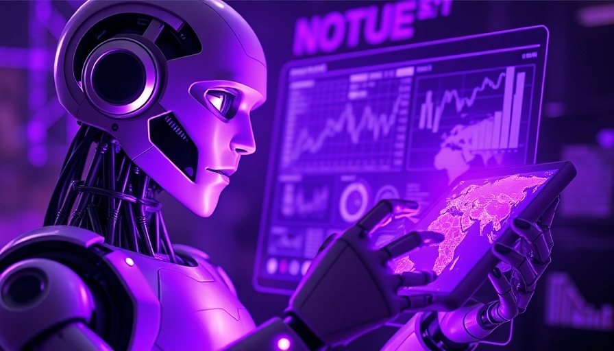 AI Insights for Enterprises: Robot analyzing data on tablet.