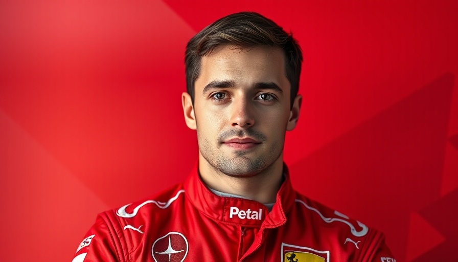 Professional driver in red suit with vibrant background.