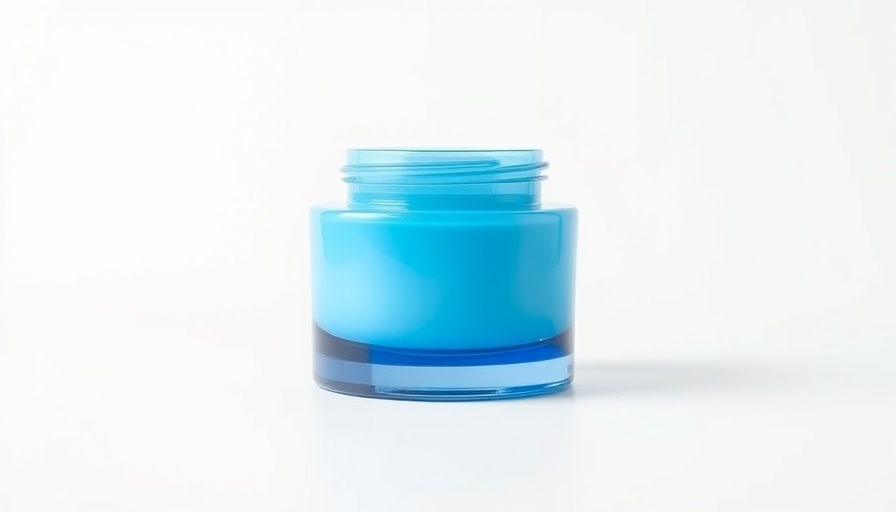 Minimalist blue cleansing balm container on white background.