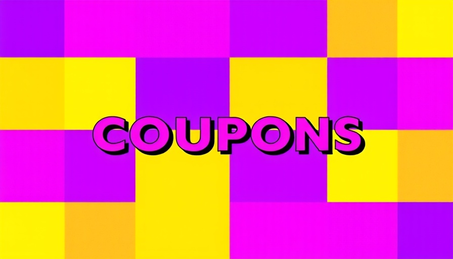 Abstract geometric pattern with 'COUPONS' text, vibrant design.