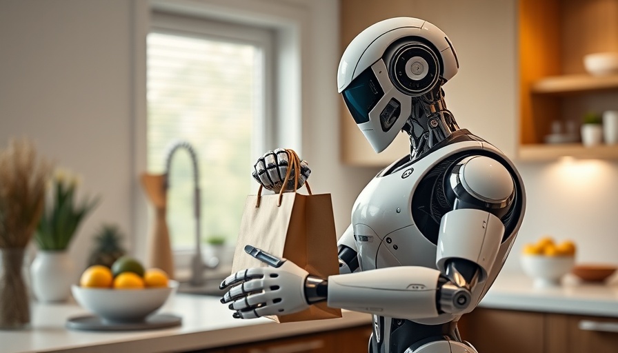 AI in Robotics and Business: Robot packing lunch in modern kitchen.