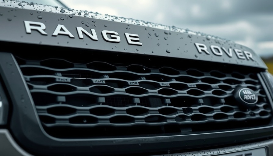 Close-up of Range Rover grille with raindrops, February New-Vehicle Prices.