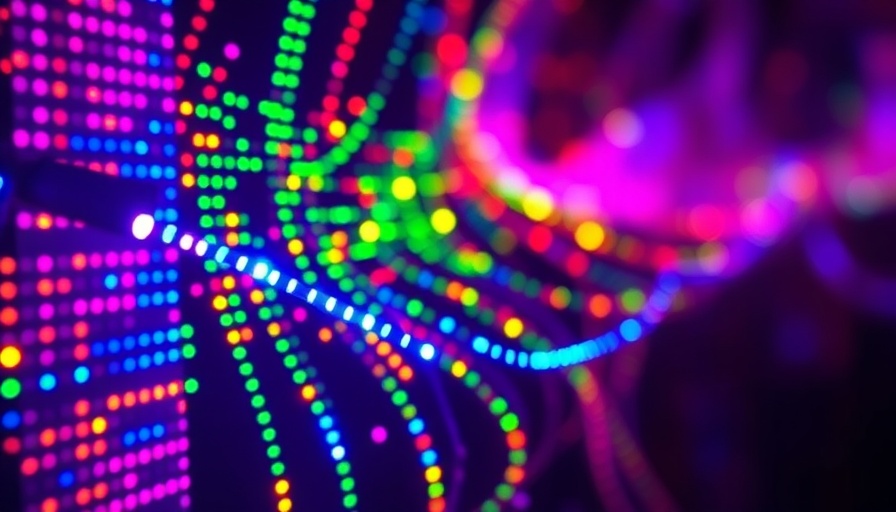 Vibrant LED lights creating a digital pattern - AI Vibe Coding.