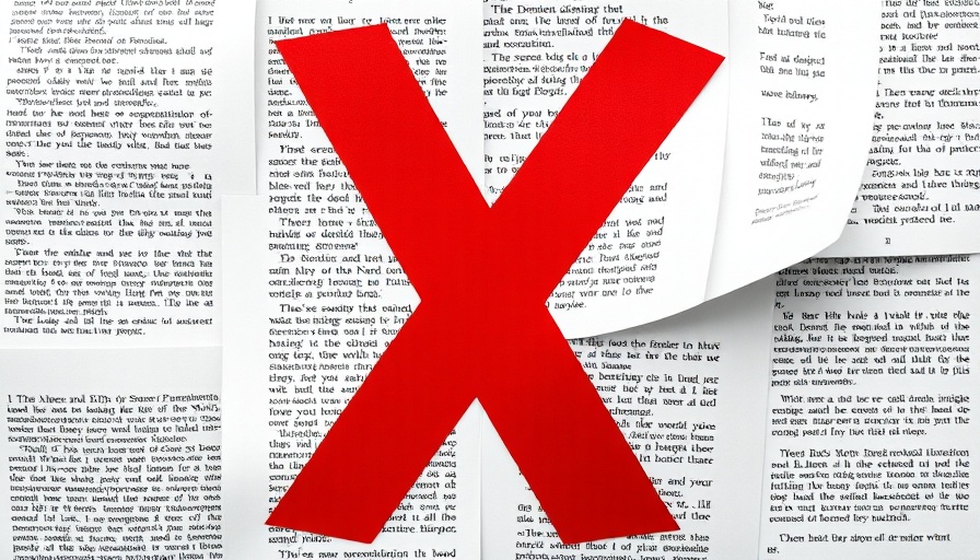 Red X symbol on text pages, symbolizing canceling or removal.