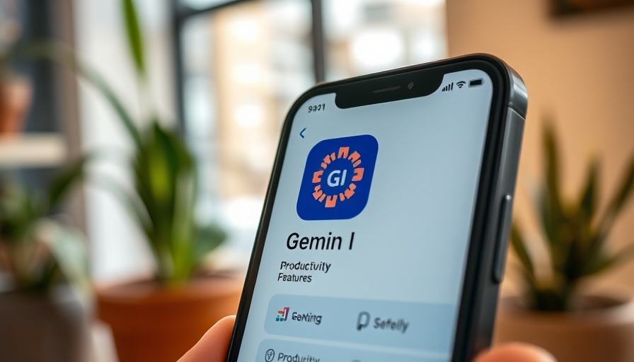 Close-up of Gemini AI app icon on smartphone screen displaying productivity features.