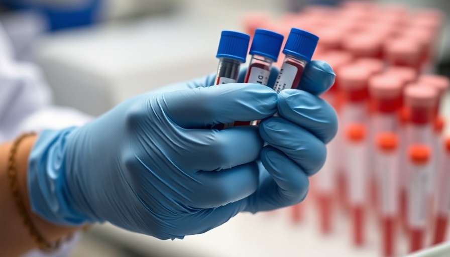 Gloved hands hold blood test tubes; impact of US aid cuts on HIV infections.