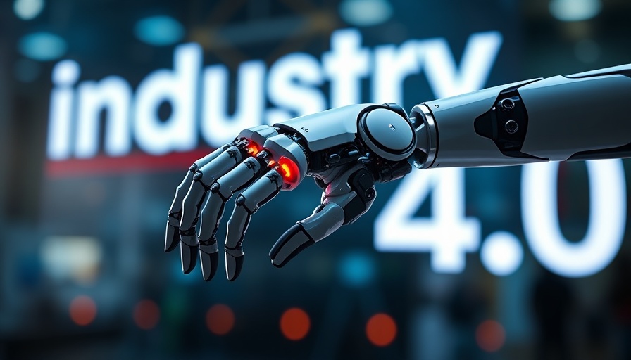 Futuristic robotic arm in industry 4.0 setting, Enterprise AI Chat Accelerator.