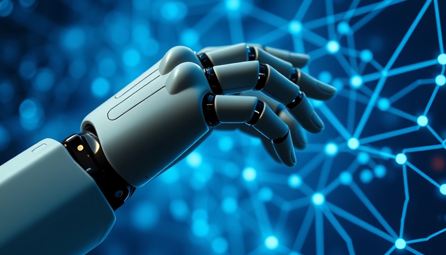 Futuristic robotic hand interacting with digital network