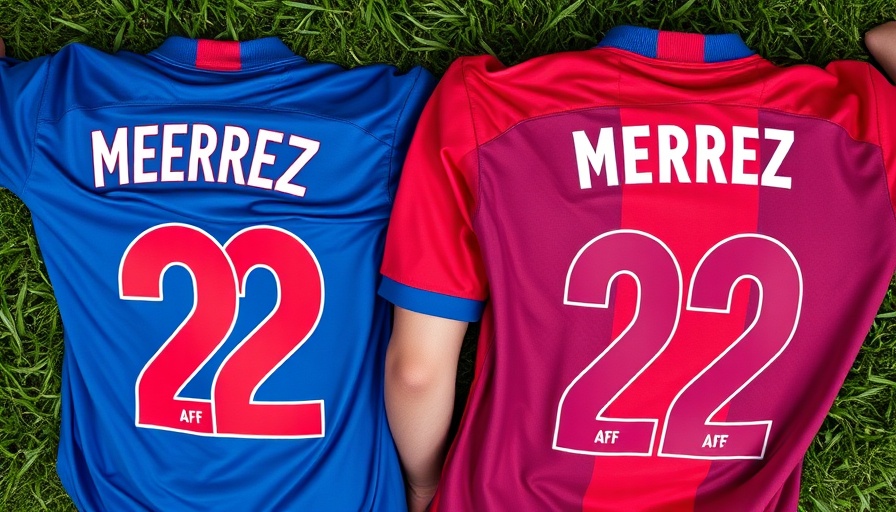 Colorful sports jerseys with Merz Aesthetics branding on grass.