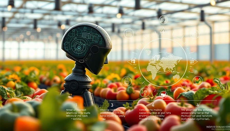 AI integration in food production infographics with industrial elements.