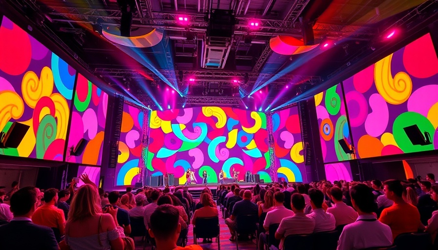 Event stage with vibrant theme and audience at Adobe Project Panorama.