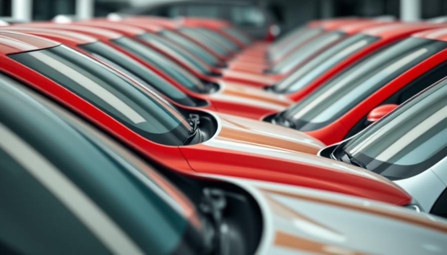 Row of parked cars under $30K, highlighting tariffs impact.