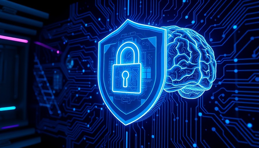 Futuristic AI cybersecurity shield and digital brain concept.
