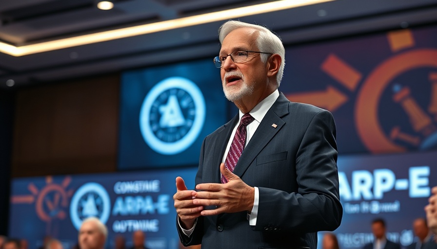 Older man speaks at ARPA-E conference on energy technology uncertainty.