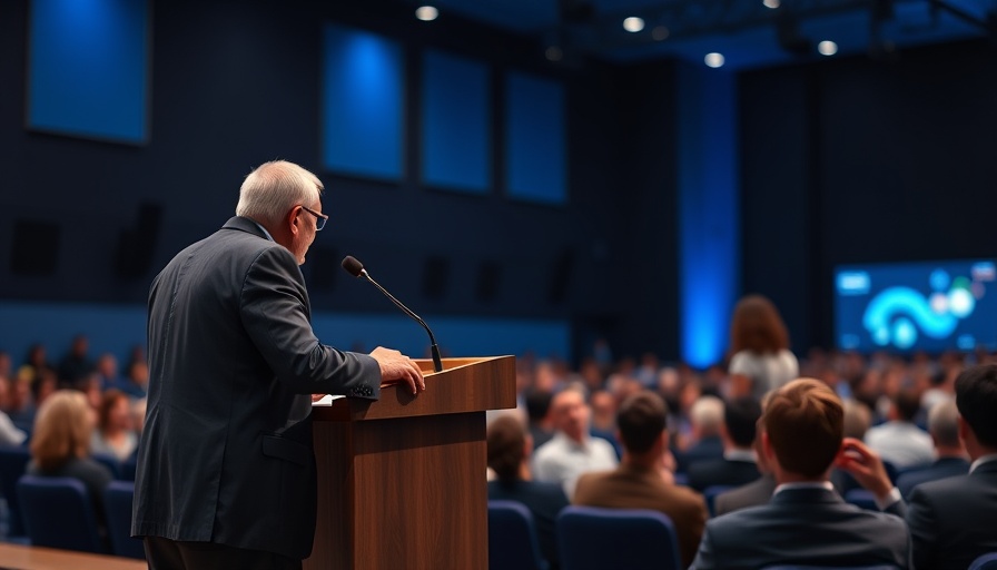 Tell-All Tribune and Genesis Meetings: Speaker at podium addressing audience.