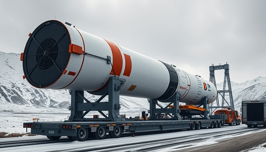 Europe commercial rocket being transported in snowy mountains.