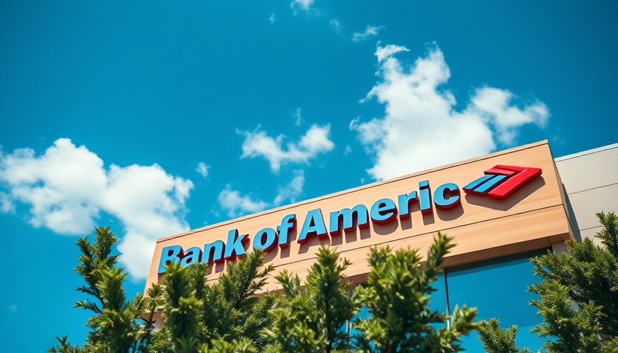 Bank of America sign against partly cloudy sky with trees