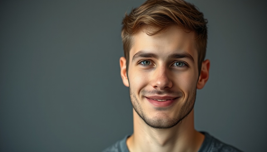 Portrait of a young man with a slight smile in a gray background.
