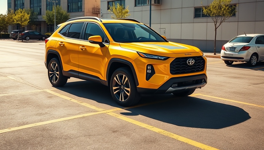 Yellow SUV parked in a sunny urban environment.