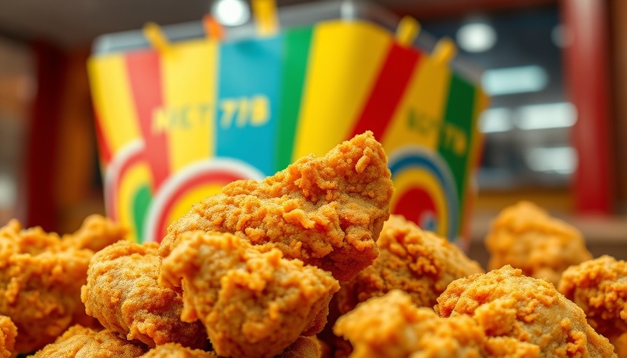Fried chicken pieces with fast food container featuring a portrait.