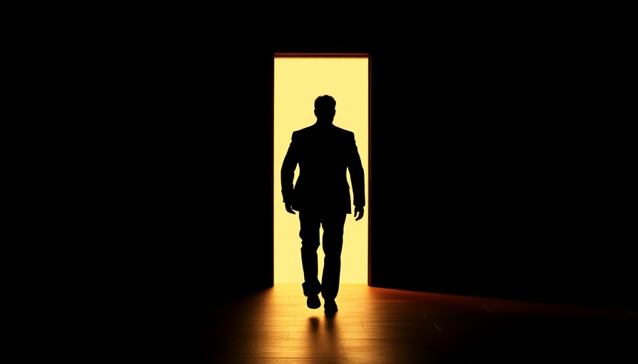 Executive silhouette walking into light, symbolizing opportunity