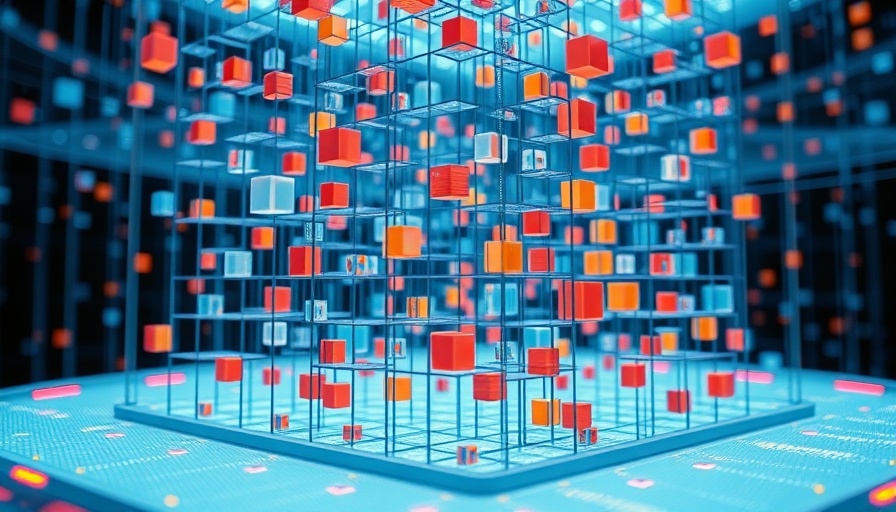 Futuristic 3D grid structure with flowing cubes for AI data procurement.