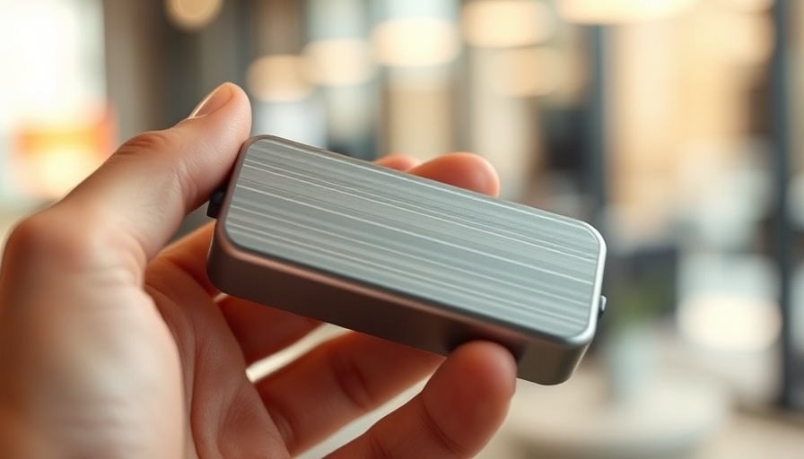 Sleek AI voice recorder held in hand, enhancing productivity.