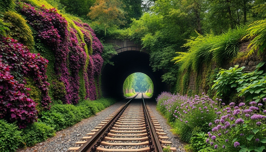 AI-generated art depicting a vibrant railway tunnel scene.