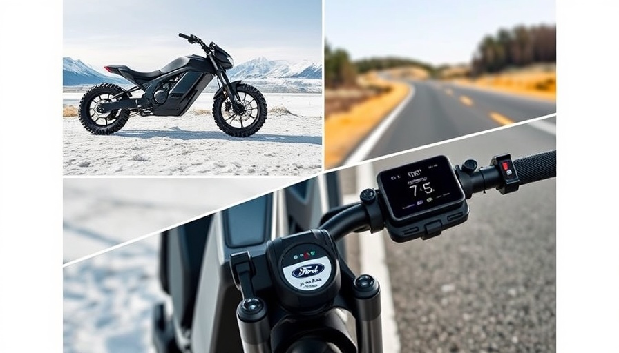 Ford Bronco Electric Bike on snowy roads and close-up of handlebars.