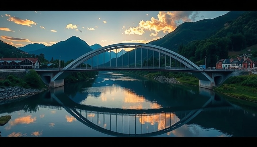 Elegant bridge over river with scenic Vermont backdrop.
