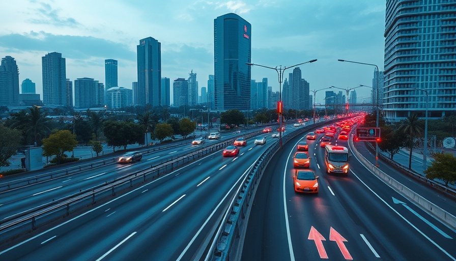 Futuristic highway with autonomous EVs and digital signals, EVs and SDVs dealership training concept.