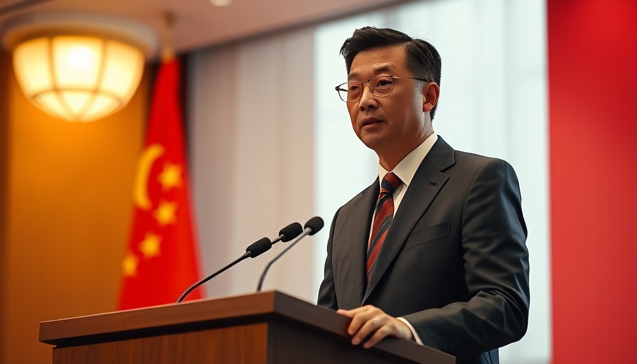 Speaker with Chinese flag backdrop, highlighting Europe's battery future.