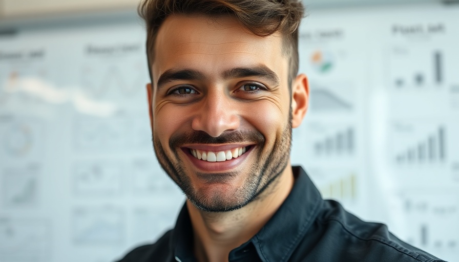 Smiling man in front of a diagrammed whiteboard, related to multilingual natural language processing.