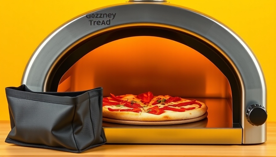 Gozney Tread pizza oven review setup with cooked pizza and bag.