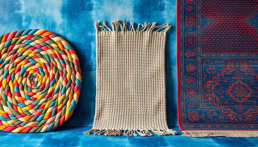 Vibrant rugs displayed on a blue background, Best Rugs to Upgrade Any Room.