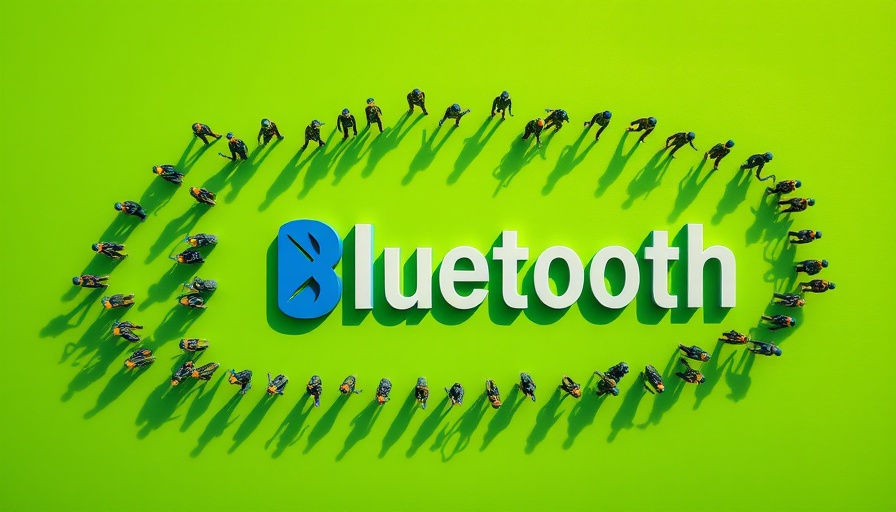 People forming Bluetooth symbol on green background depicting Bluetooth technology in business strategy.