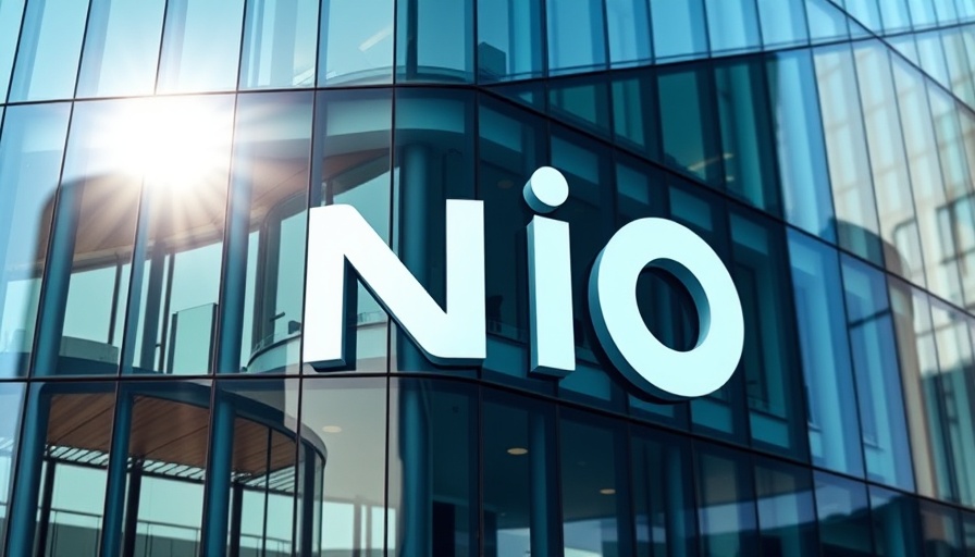 Nio cost-cutting strategy reflected in sleek modern building facade.