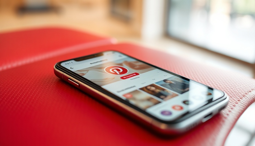 Pinterest app open on smartphone, red leather background.
