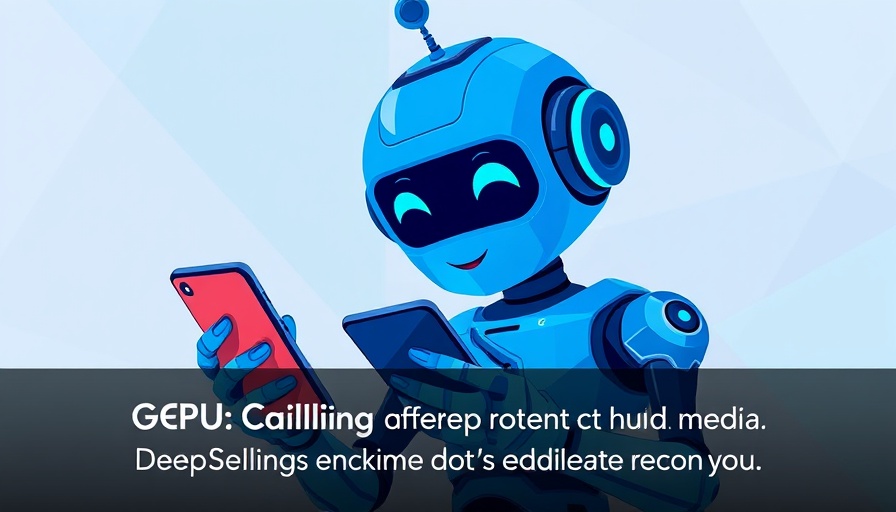 Vector blue robot with smartphone illustrating GPU Ceiling impact on AI hardware.