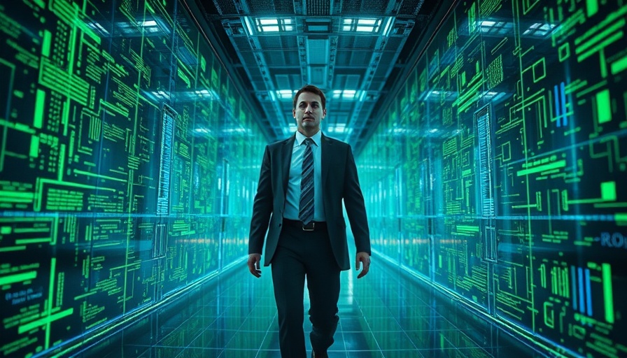 Futuristic digital landscape with person, representing Microsoft AI agents cybersecurity.