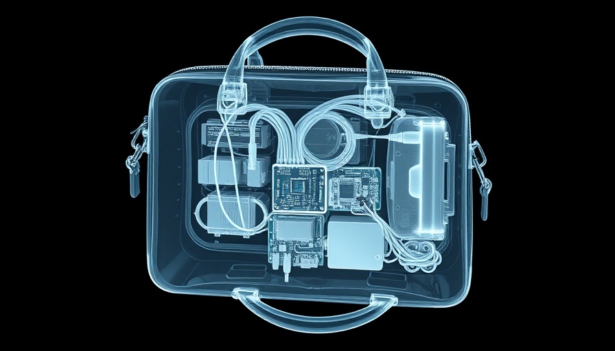 X-ray of handbag with electronics, digital privacy theme.